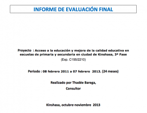 Evaluación final externa. Proyecto en Kinshasa (República Democrática del Congo)